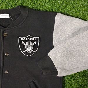 VINTAGE 90s RAIDERS VARSITY SWEATSHIRT JACKET OAKLAND VEGAS MADE IN USA YOUTH L